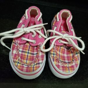 Girls Pink Plaid Tie Shoes